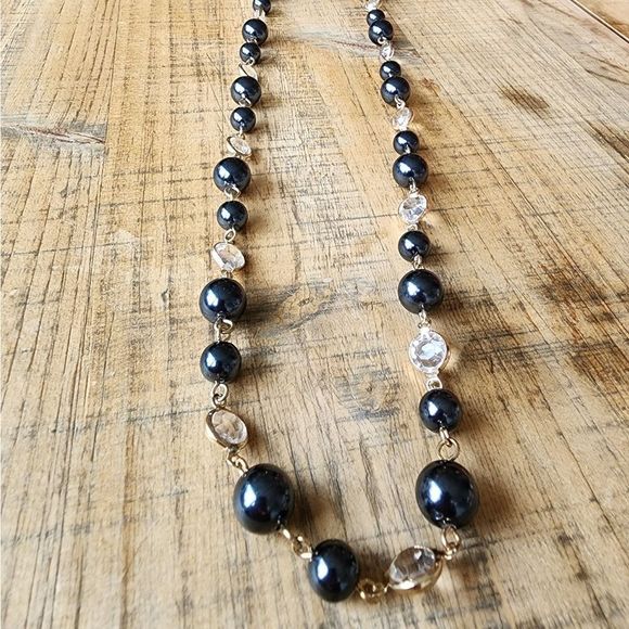 NWT Long Charter Club Navy Blue, Gold & Clear Glass Crystals Necklace - Picture 5 of 5